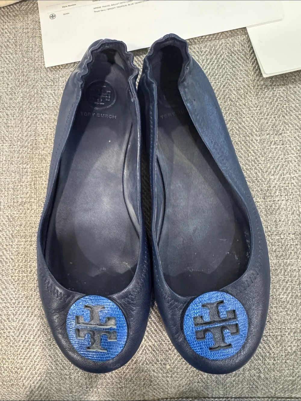 Tory Burch Minnie Travel Ballet Flats with Logo Navy